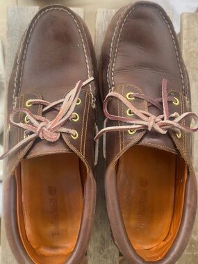 Timberland Brown Leather Boat Shoes with Tan Stitching